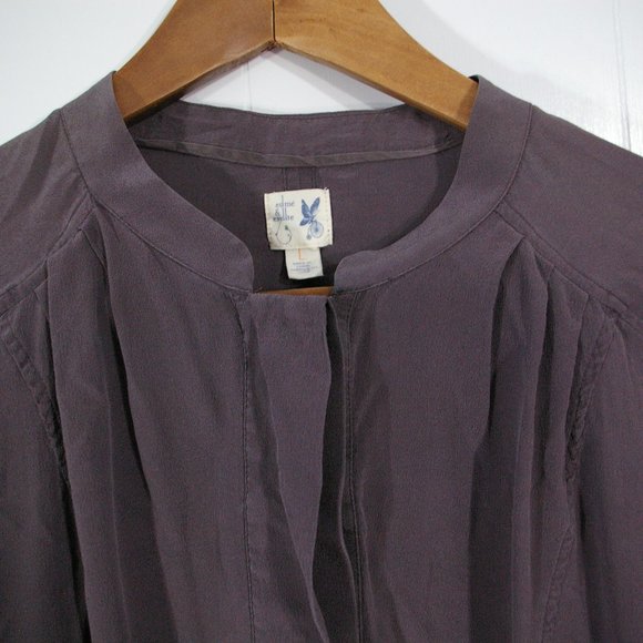 Anthopologie Edme & Esyllte 100% Silk Blouse Top Womens Large 3/4 Sleeve Henley - Picture 2 of 8